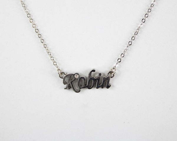 ROBIN Name NEW Silvertone Rhinestone 14.5" w 4.5" Multi Ring Ext Necklace