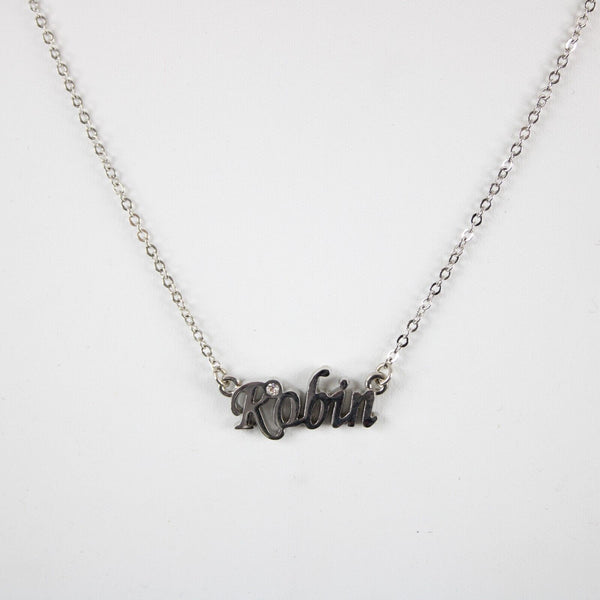 ROBIN Name NEW Silvertone Rhinestone 14.5" w 4.5" Multi Ring Ext Necklace