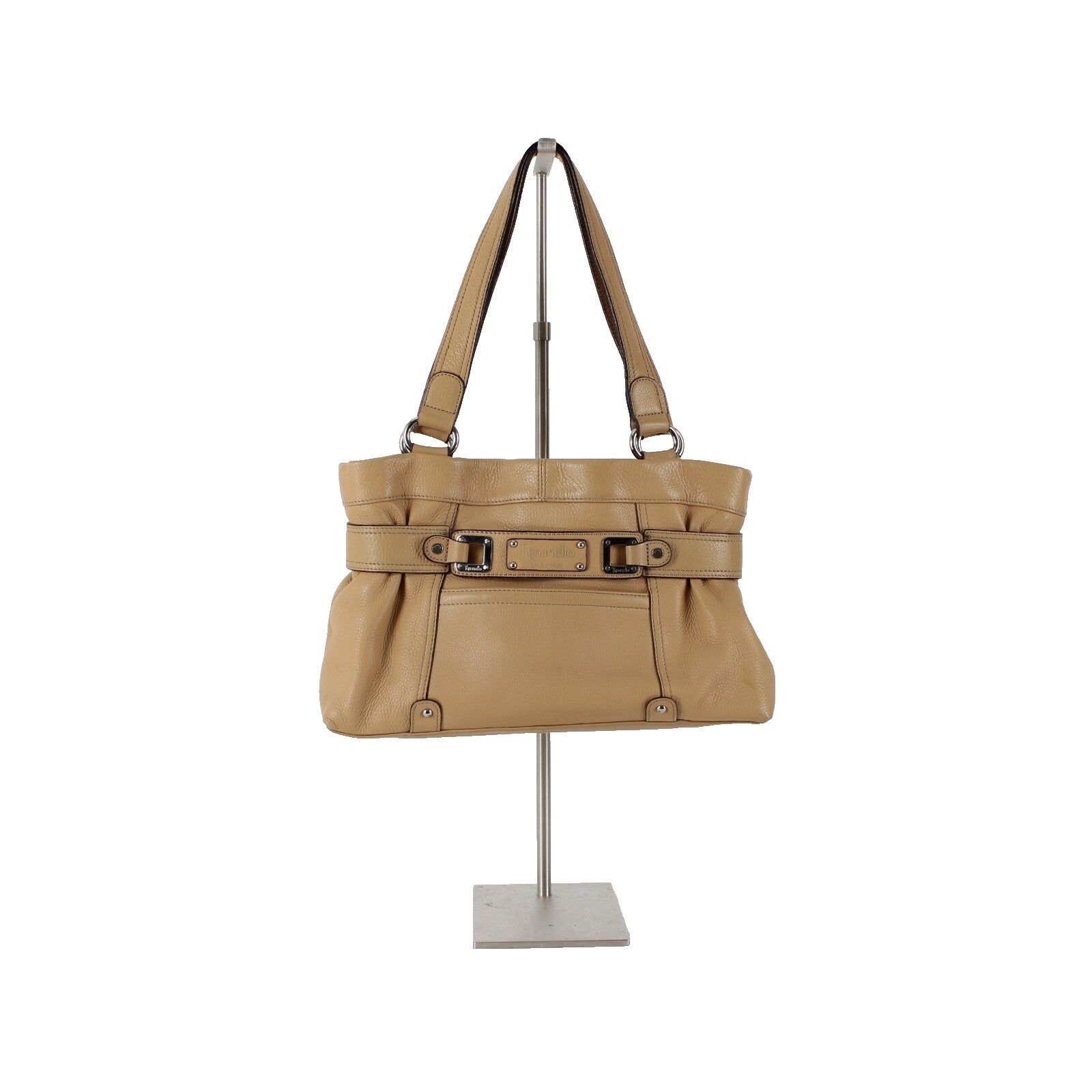 Tignanello 14 x 9 x 3 Tan Silver Hardware Double Handles Leather PVC Poly Purse