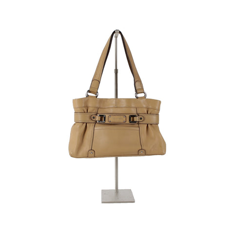 Tignanello 14 x 9 x 3 Tan Silver Hardware Double Handles Leather PVC Poly Purse