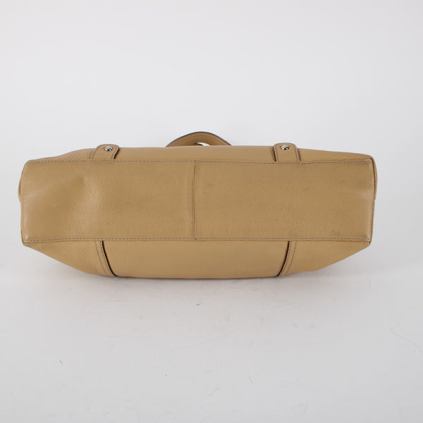 Tignanello 14 x 9 x 3 Tan Silver Hardware Double Handles Leather PVC Poly Purse