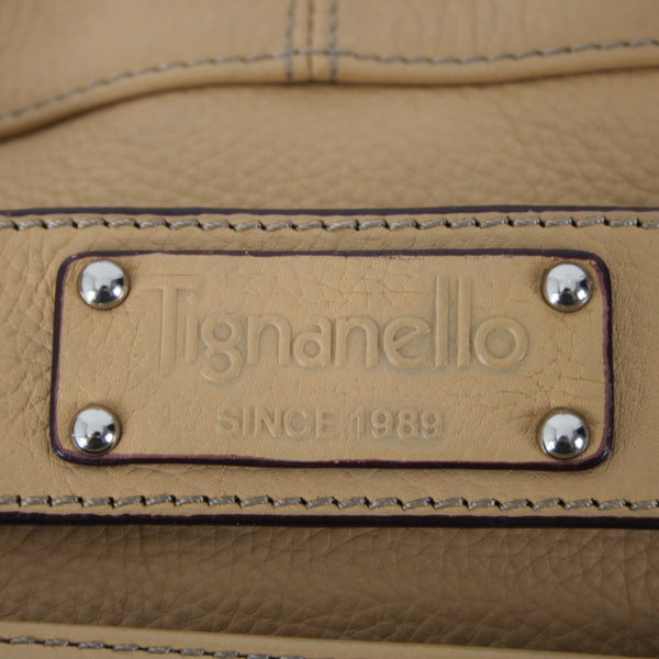Tignanello 14 x 9 x 3 Tan Silver Hardware Double Handles Leather PVC Poly Purse