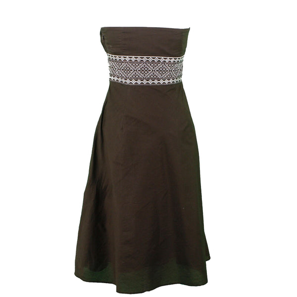 Loft NEW $55 Sz 2 Brown White Embroidery Strapless Lined 100% Cotton Woven Dress