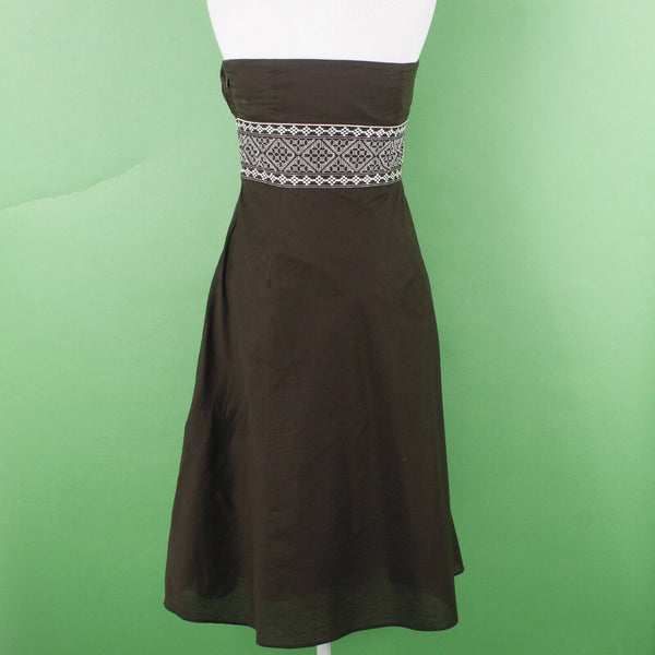 Loft NEW $55 Sz 2 Brown White Embroidery Strapless Lined 100% Cotton Woven Dress