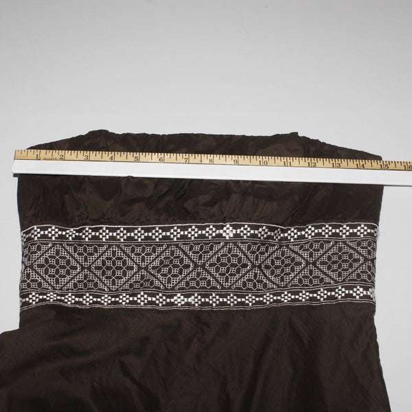 Loft NEW $55 Sz 2 Brown White Embroidery Strapless Lined 100% Cotton Woven Dress