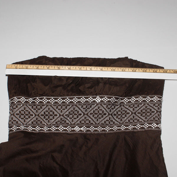 Loft NEW $55 Sz 2 Brown White Embroidery Strapless Lined 100% Cotton Woven Dress