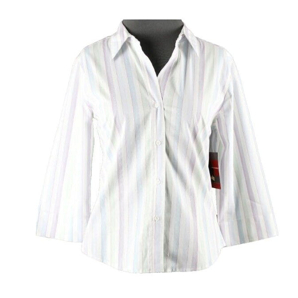 Gloria Vanderbilt NEW $34 Sz S White Mint Multi Stripe Cotton Blend Top