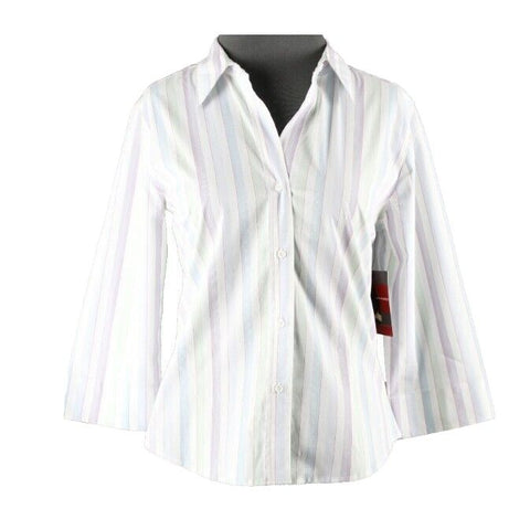 Gloria Vanderbilt NEW $34 Sz S White Mint Multi Stripe Cotton Blend Top
