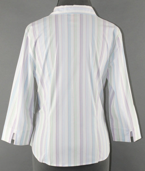 Gloria Vanderbilt NEW $34 Sz S White Mint Multi Stripe Cotton Blend Top