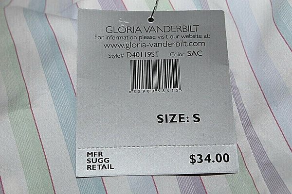 Gloria Vanderbilt NEW $34 Sz S White Mint Multi Stripe Cotton Blend Top