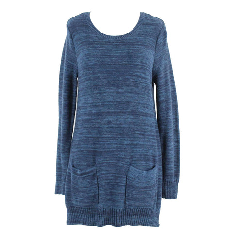 Jeanne Pierre Sz S Navy Blue Teal Multi Pullover Pockets All Cotton Sweater