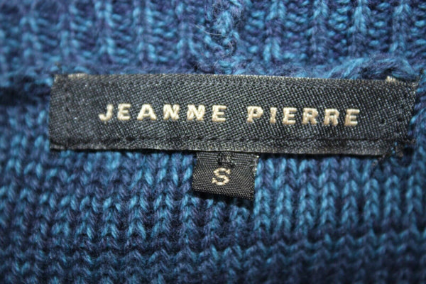 Jeanne Pierre Sz S Navy Blue Teal Multi Pullover Pockets All Cotton Sweater