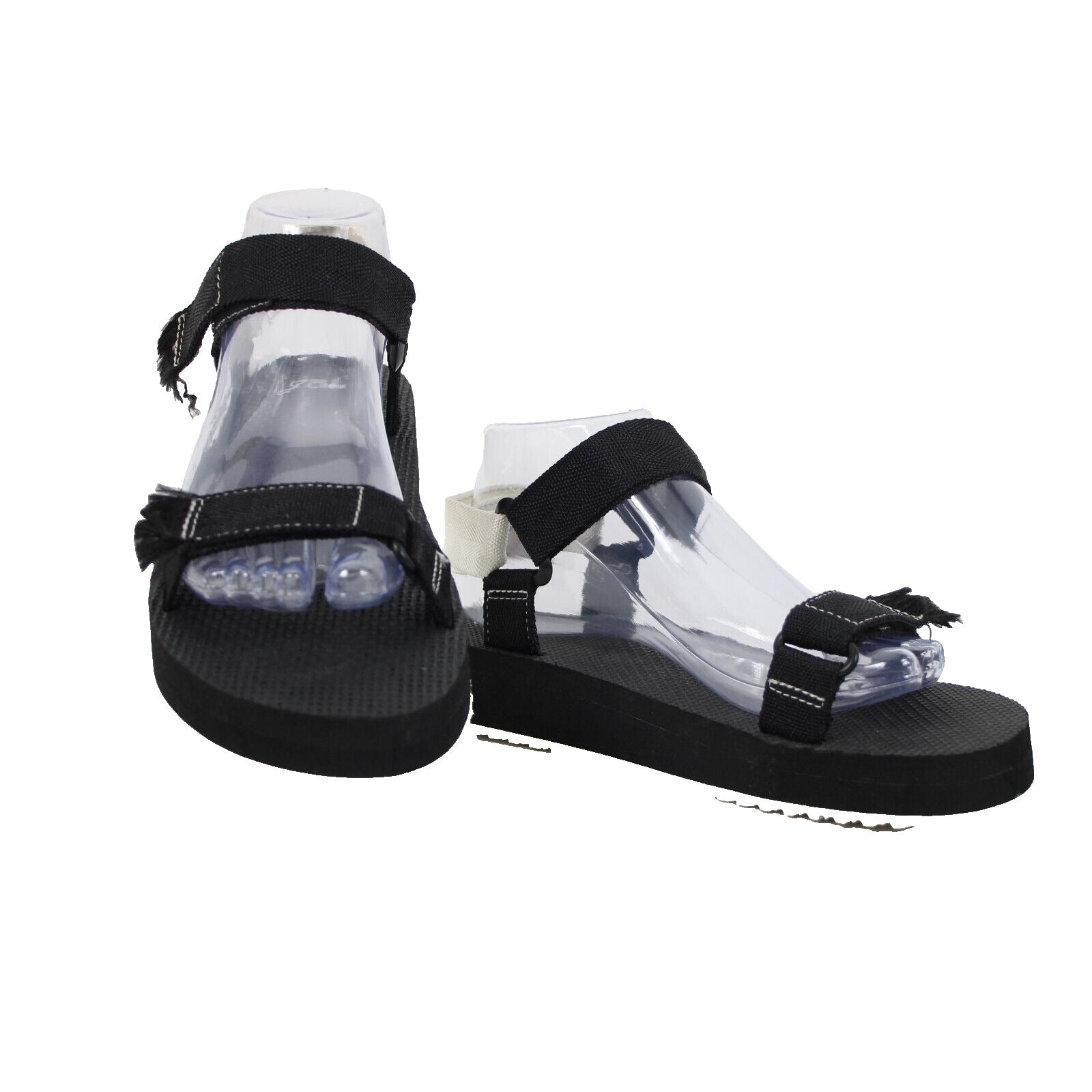 J Crew Sz 8.5 Black White Strappy Adjustable Hook Latch Straps Nylon 1" Sandals
