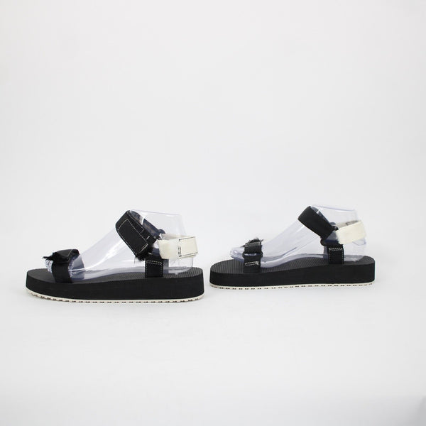 J Crew Sz 8.5 Black White Strappy Adjustable Hook Latch Straps Nylon 1" Sandals