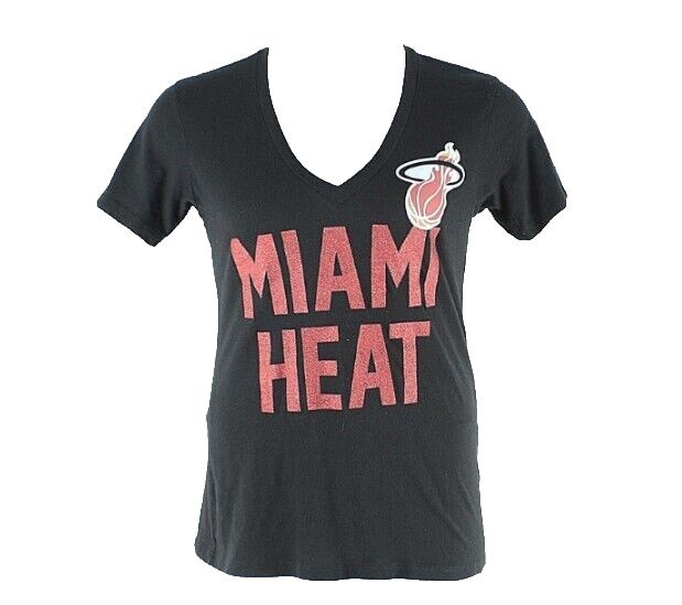 Mighty Fine Sz L Black Red Multi Glitter Miami Heat Cotton Polyester Tee Top