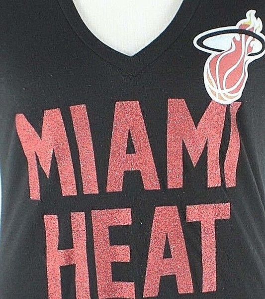 Mighty Fine Sz L Black Red Multi Glitter Miami Heat Cotton Polyester Tee Top