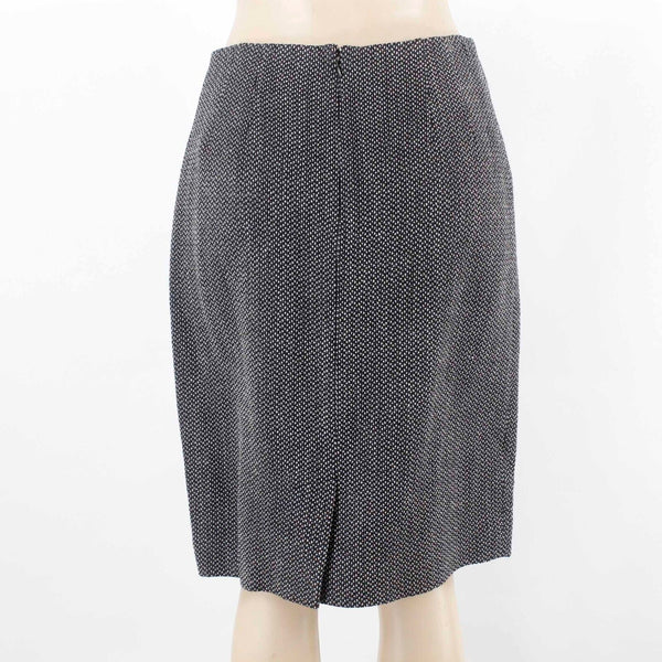 Ellen Tracy Sz 10 Black White Gray Lined Pencil Kick Pleat Wool Blend Skirt