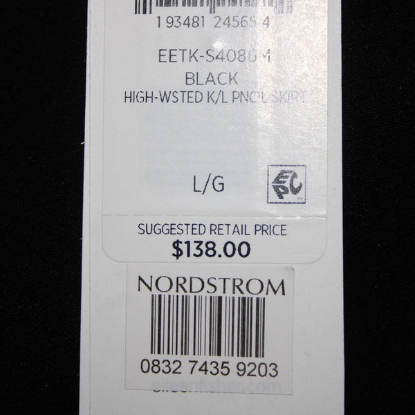 Eileen Fisher NEW $138 Eetk Sz L Black High Waisted Viscose Nylon Pencil Skirt