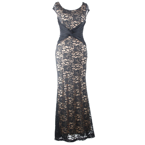 La Scala Sz 0? No Size Black Tan Lined Twist Waist No Fabric Label Bodycon Dress