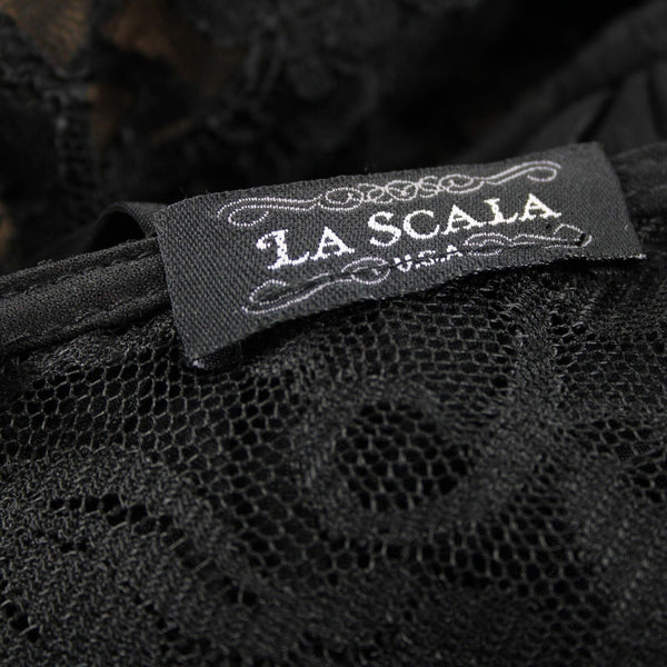 La Scala Sz 0? No Size Black Tan Lined Twist Waist No Fabric Label Bodycon Dress