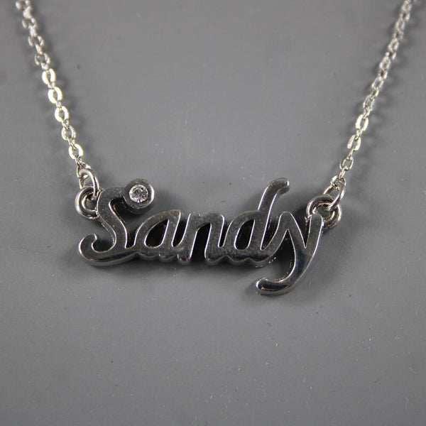 SANDY NEW Name Silvertone Rhinestone 14.5" w 4.5" Multi Ring Ext Necklace