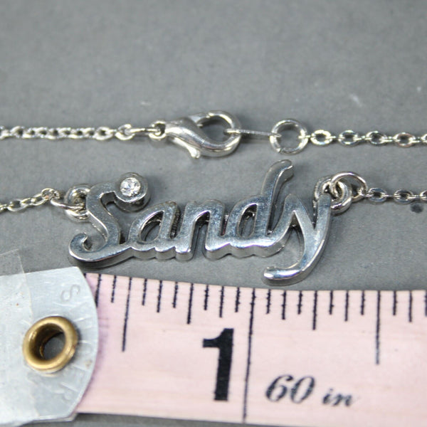 SANDY NEW Name Silvertone Rhinestone 14.5" w 4.5" Multi Ring Ext Necklace