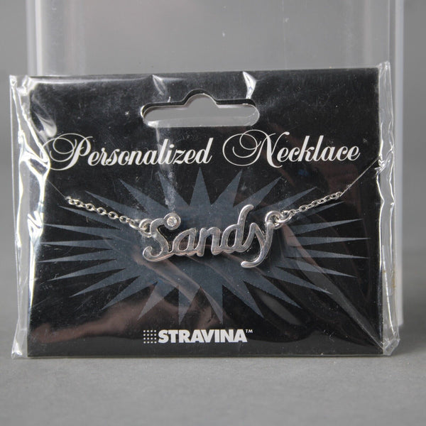 SANDY NEW Name Silvertone Rhinestone 14.5" w 4.5" Multi Ring Ext Necklace