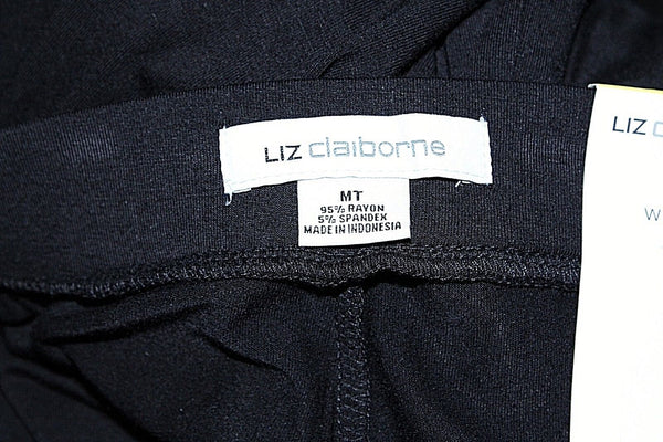 Liz Claiborne NEW Sz MT Black Wide Leg Pocket Rayon Spandex Elastic Crop Pant