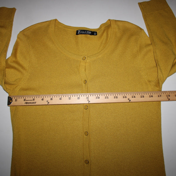 7th Avenue Sz M Yellow Green Buttons Cotton Rayon Nylon Cardigan Sweater