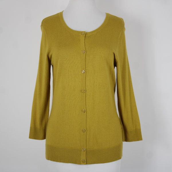 7th Avenue Sz M Yellow Green Buttons Cotton Rayon Nylon Cardigan Sweater