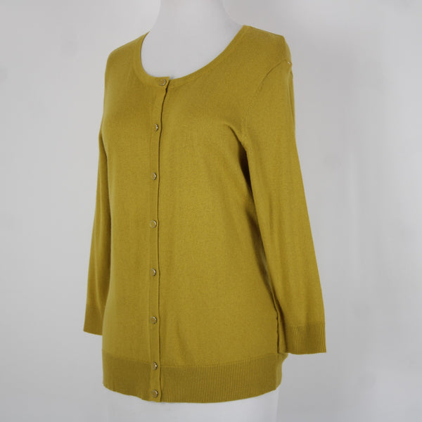 7th Avenue Sz M Yellow Green Buttons Cotton Rayon Nylon Cardigan Sweater