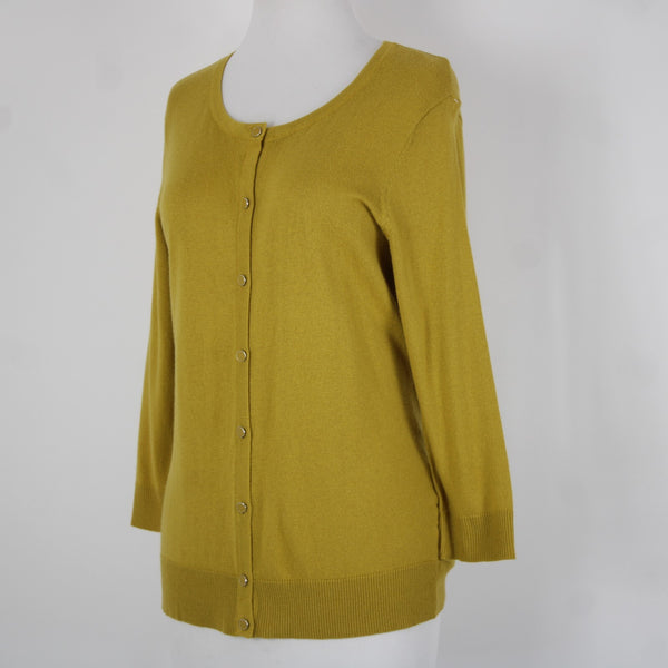 7th Avenue Sz M Yellow Green Buttons Cotton Rayon Nylon Cardigan Sweater