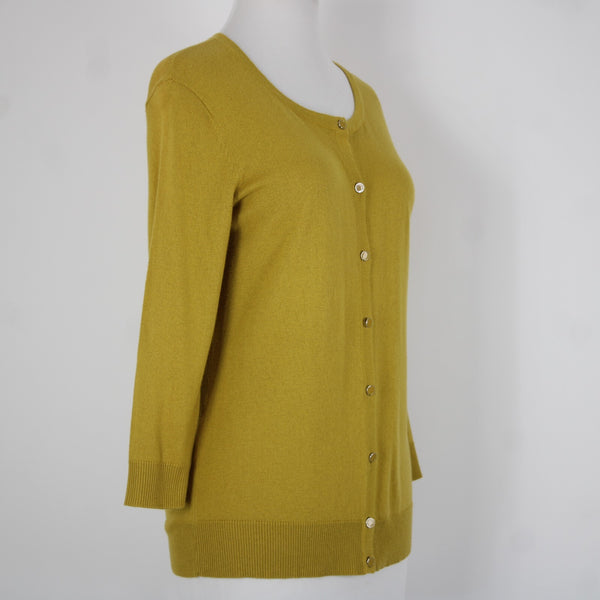 7th Avenue Sz M Yellow Green Buttons Cotton Rayon Nylon Cardigan Sweater