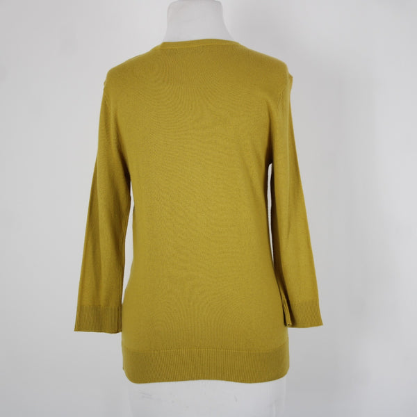 7th Avenue Sz M Yellow Green Buttons Cotton Rayon Nylon Cardigan Sweater