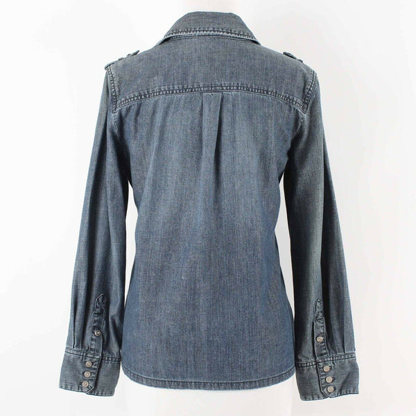 Chicos Sz 0 Blue Denim Rhinestone Button Front 100% Cotton Shirt Top