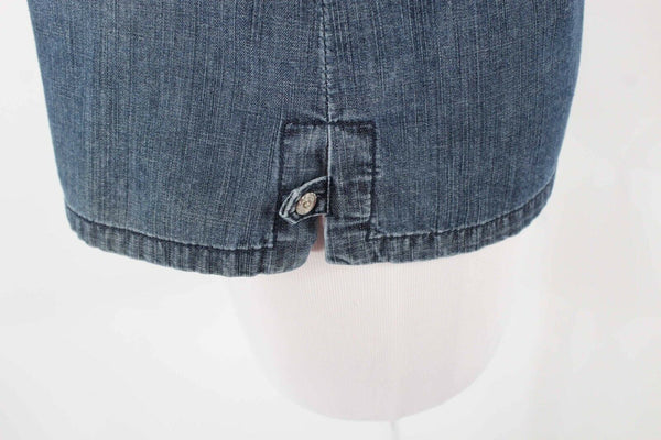 Chicos Sz 0 Blue Denim Rhinestone Button Front 100% Cotton Shirt Top