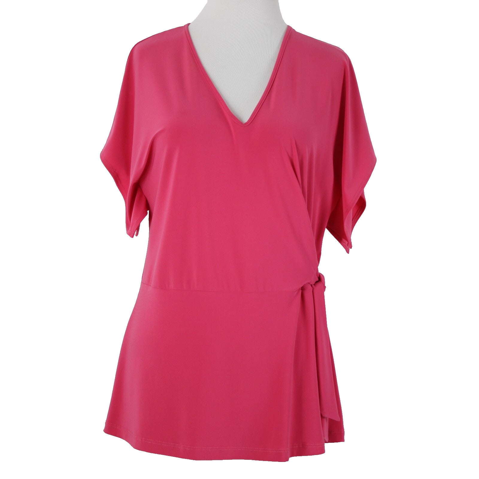 Clara Sun Woo Sz XS Pink V Neck Faux Wrap Short Sleeve Polyester Rayon Top