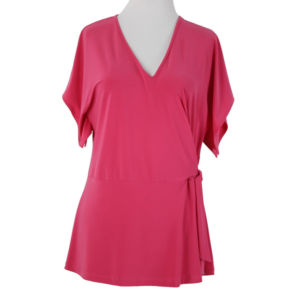 Clara Sun Woo Sz XS Pink V Neck Faux Wrap Short Sleeve Polyester Rayon Top