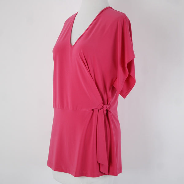 Clara Sun Woo Sz XS Pink V Neck Faux Wrap Short Sleeve Polyester Rayon Top