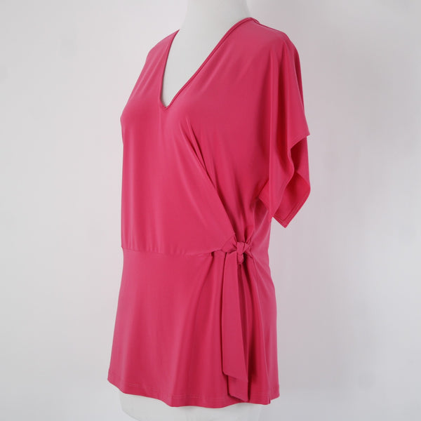 Clara Sun Woo Sz XS Pink V Neck Faux Wrap Short Sleeve Polyester Rayon Top