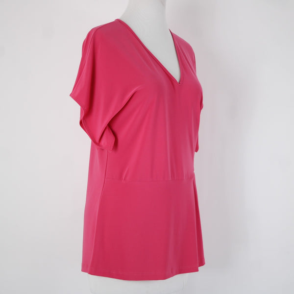 Clara Sun Woo Sz XS Pink V Neck Faux Wrap Short Sleeve Polyester Rayon Top
