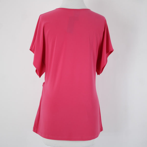 Clara Sun Woo Sz XS Pink V Neck Faux Wrap Short Sleeve Polyester Rayon Top