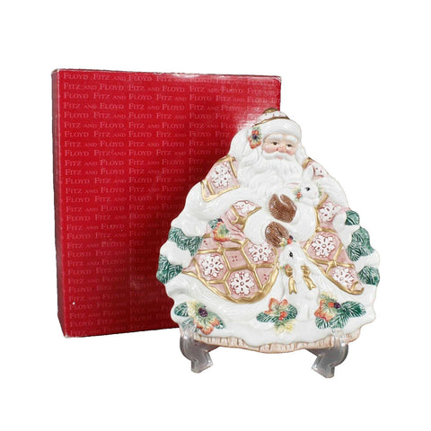 Fitz And Floyd 10 x 9 Cream Red 19/1222 Snowy Woods Santa Serving Plate