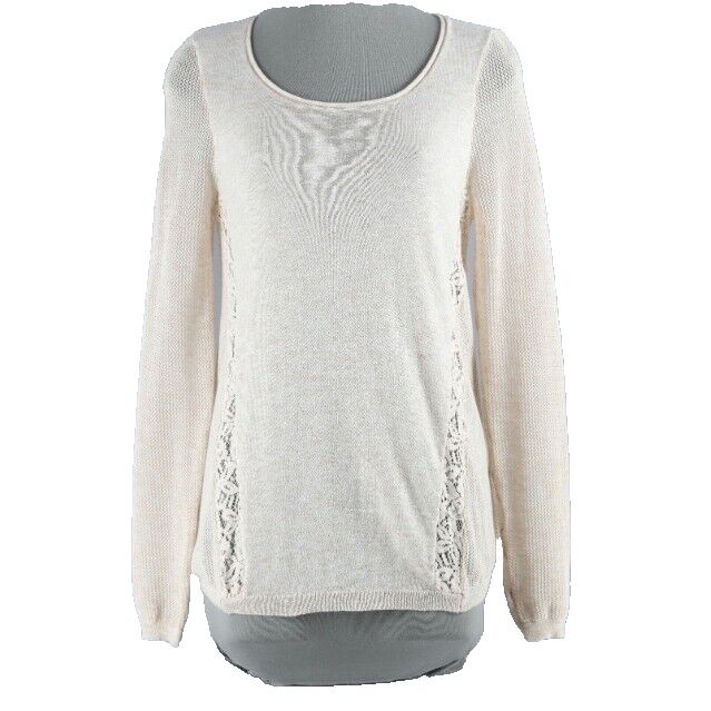 Black Swan Sz S Beige Hi Lo Open Lace Weave Arm Acrylic Nylon Knit Wool Top