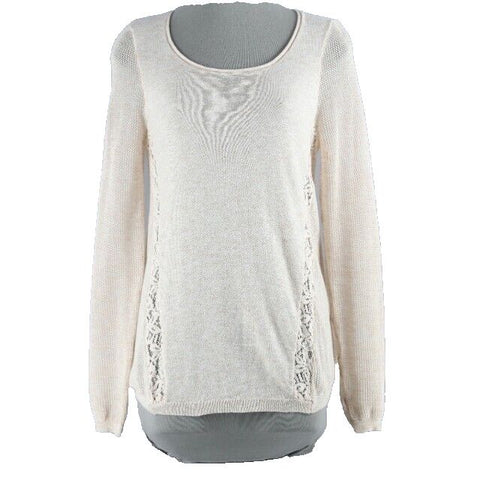 Black Swan Sz S Beige Hi Lo Open Lace Weave Arm Acrylic Nylon Knit Wool Top