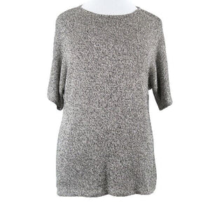 Chicos NEW $99 Sz 3 Taupe Black Multi Silver Sequin Poly Rayon Sweater 019Y