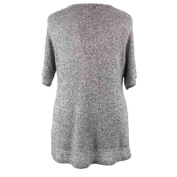 Chicos NEW $99 Sz 3 Taupe Black Multi Silver Sequin Poly Rayon Sweater 019Y