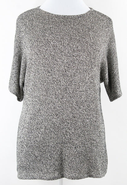 Chicos NEW $99 Sz 3 Taupe Black Multi Silver Sequin Poly Rayon Sweater 019Y