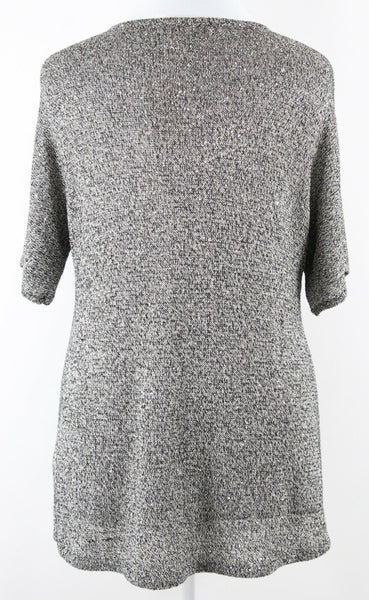 Chicos NEW $99 Sz 3 Taupe Black Multi Silver Sequin Poly Rayon Sweater 019Y