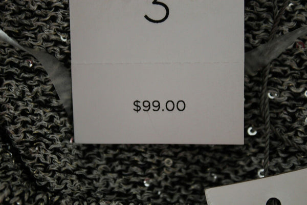 Chicos NEW $99 Sz 3 Taupe Black Multi Silver Sequin Poly Rayon Sweater 019Y